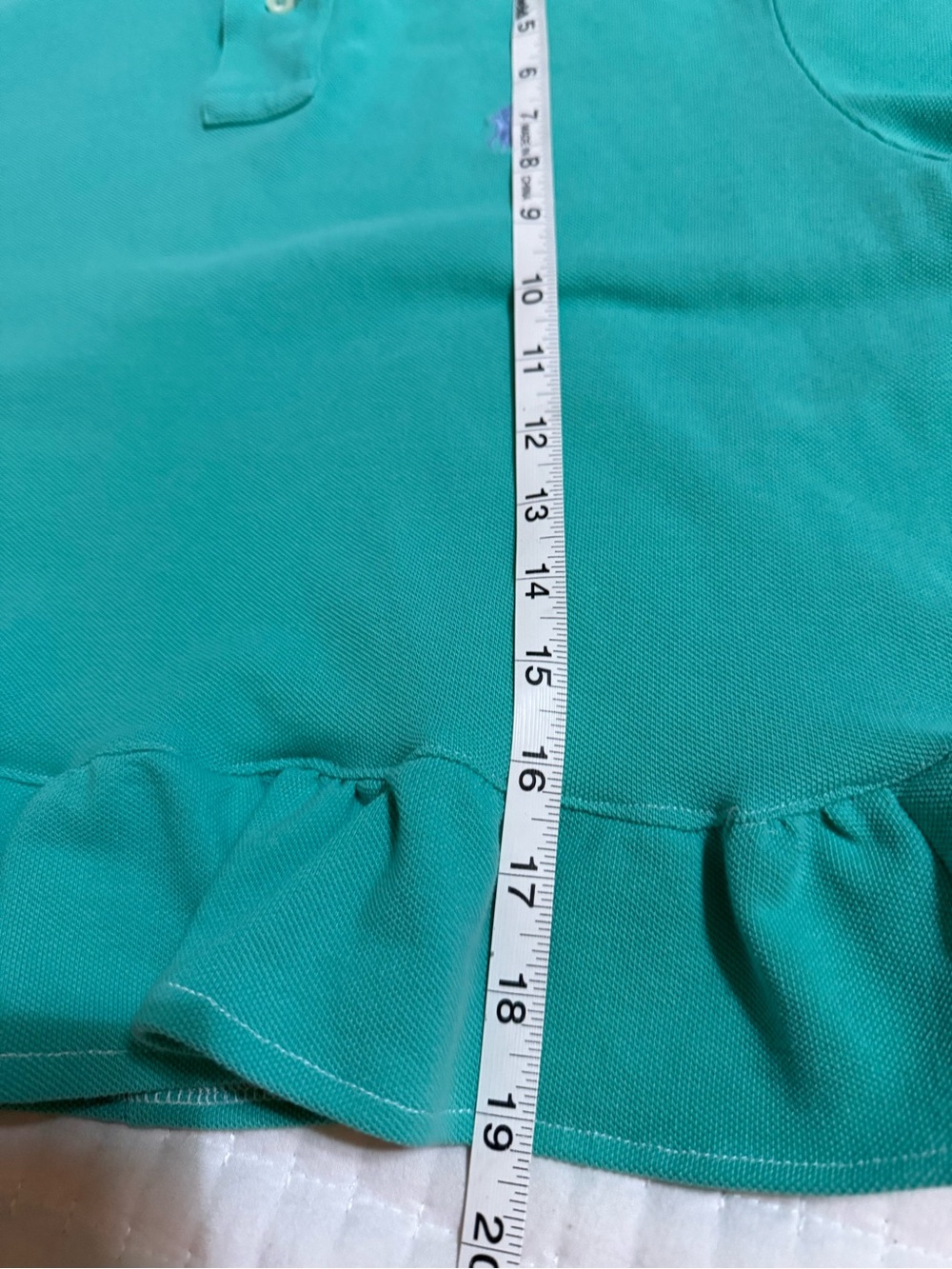 Upcycled Mens Ralph Lauren Turquoise Ruffle-Hem Polo Top - Picture 9 of 11
